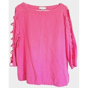 Out of the Box by Color Me Cotton XL Pink Long Sleeve Tunic Cutwork Sleeve